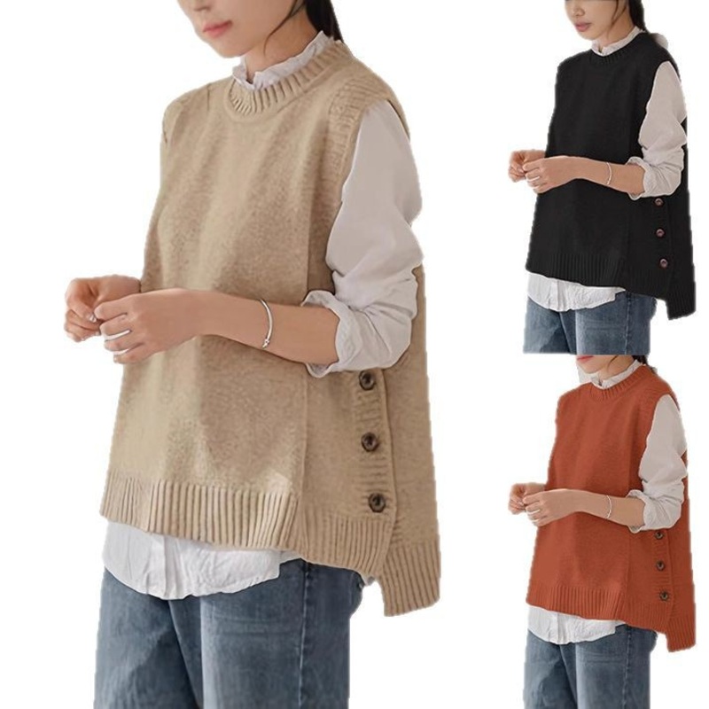 Women Knitted Round Neck Vest Vintage Sleeveless Sweater – Sleeveless Sweater and Vintage Sleeveless Sweater price