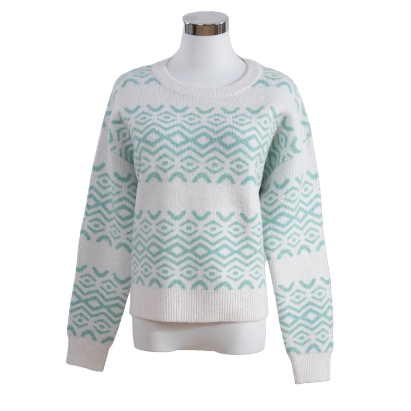 Womens 365g Polyester Blend Minty Ripple Stripe Crew Neck Winter White Pullover Sweater – Pullover Sweater and Womens Sweater price
