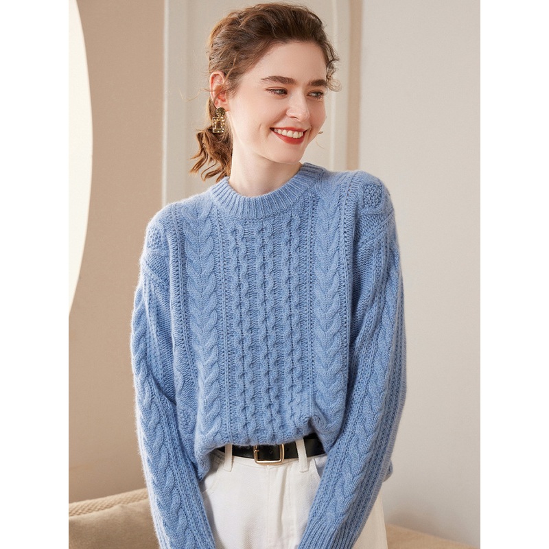 Womens Autumn and Winter Cashmere Loose Thickened Twist Round Neck Knitted Inner Sweater – Everyday Clothing and Ladys Garments price