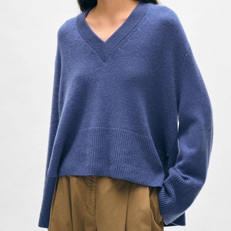 100% Cashmere Knitted Womens Fashion V-Neck High-Low Hem Oversize Crop Pullover Sweater – Sweater and Cashmere price