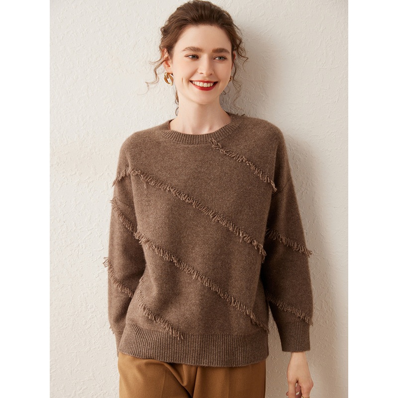 Cashmere Thickened Round Neck Long Sleeve Jacquard Loose Knit Sweater for Lady – Everyday Clothing and Womens Garments price