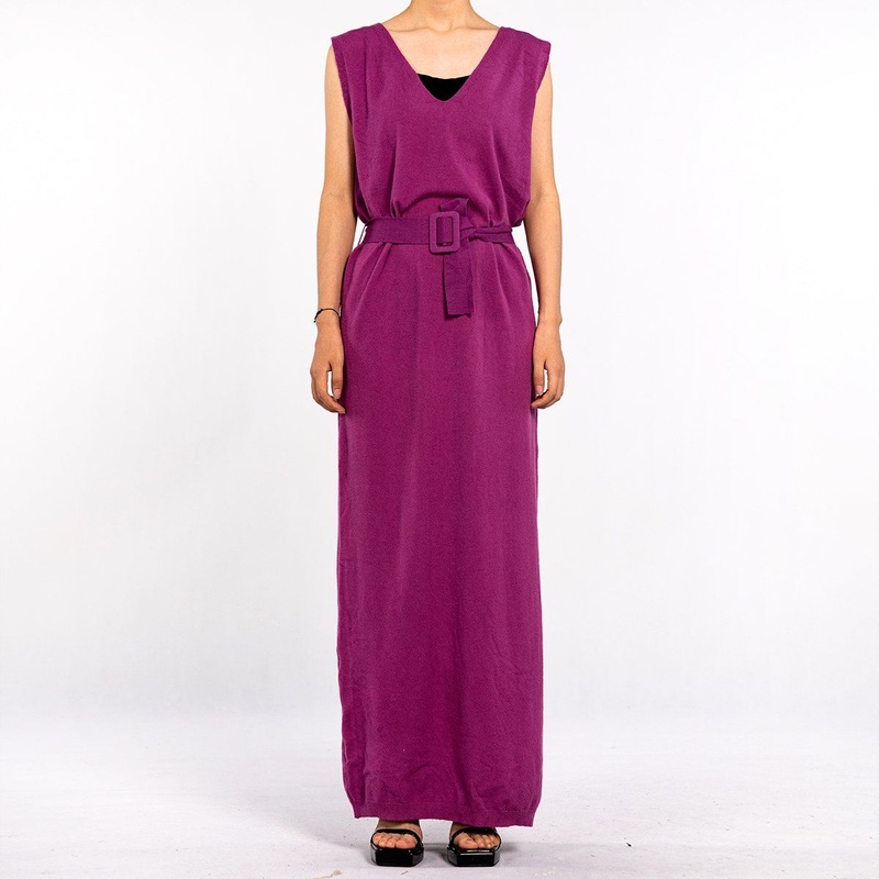 Casual Purple V-Neck Tie Sleeveless Knit Long Tank Dress for Women – Trendy Dresses and Ruched Dress price