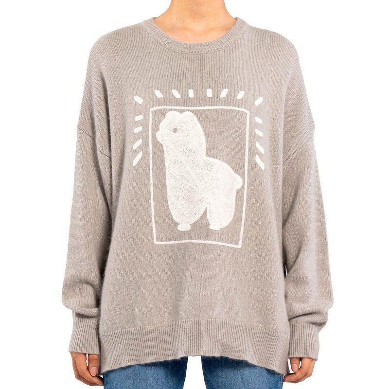 Custom Women Alpaca Pattern Printed Crew Neck Loose Soft 100% Wool Sweater – Cashmere Sweater and Wool Top price