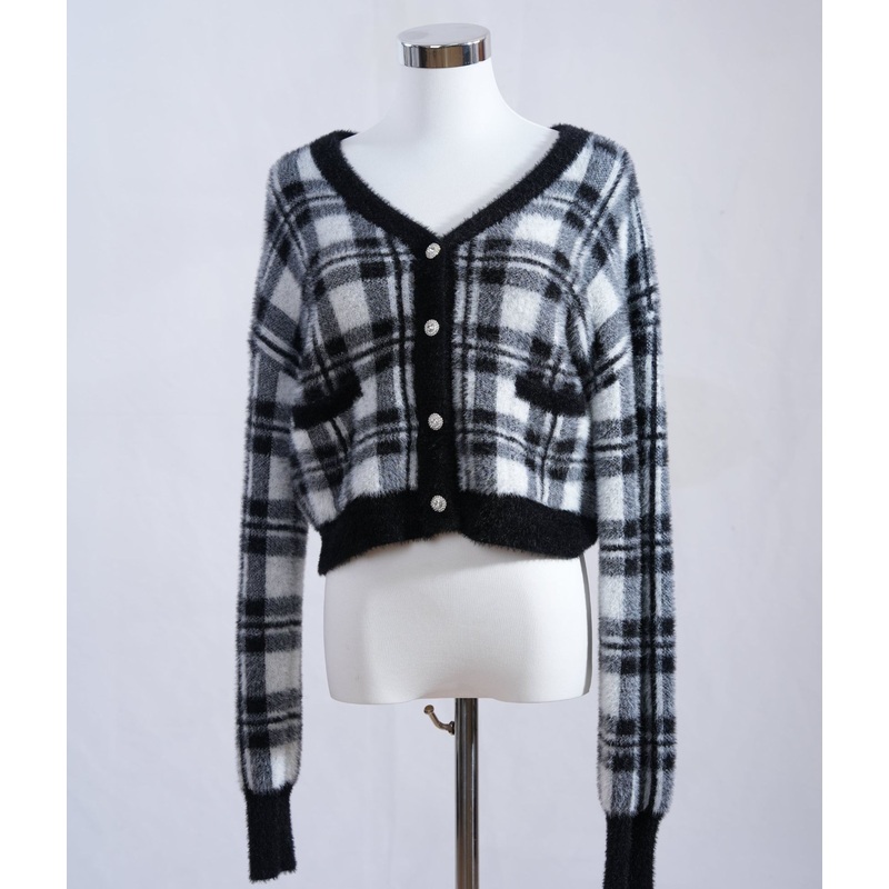 OEM/ODM Low MOQ – Nylon Knit Urban Womens Plaid Fuzzy Short Cardigan Sweater – Cardigan Sweater and Womens Sweater price