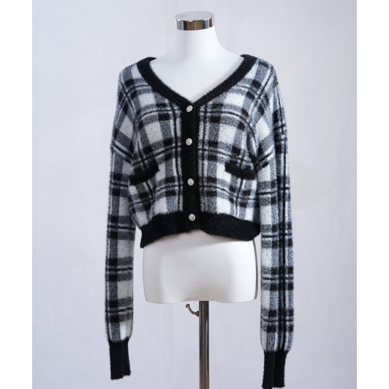 Oversized Womens Nylon Check Fleece Cropped Cardigan Sweater Streetwear – Cardigan Sweater and Womens Sweater price