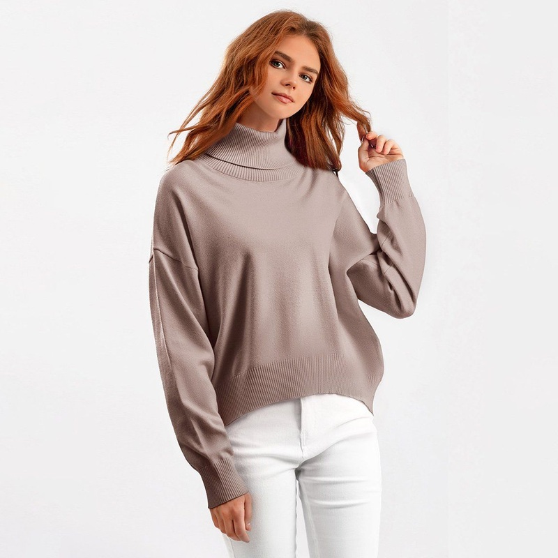 Solid Color Casual Comfortable Turtleneck Loose Knitted Womens Sweater – Autumn and Winter Apparel and Niche Design Clothes price