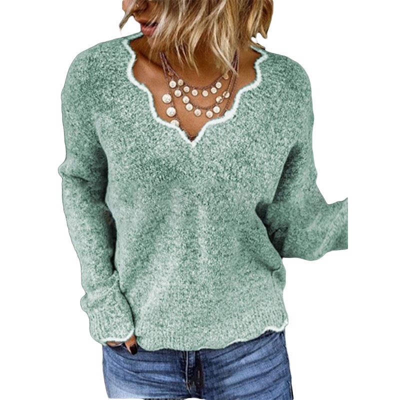 Spring Autumn Women V-Neck Long Sleeve Casual Knit Pullover Sweater – Oversized Sweater Women and Plain Sweater price