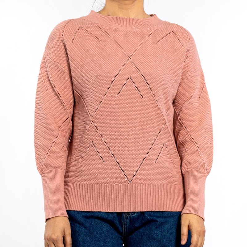 Spring Knitted Round Neck Hollow Diamond-Shaped Long Sleeve Knit Tops Womens Sweaters – Sweater for Women and Cardigan Sweater for Women price