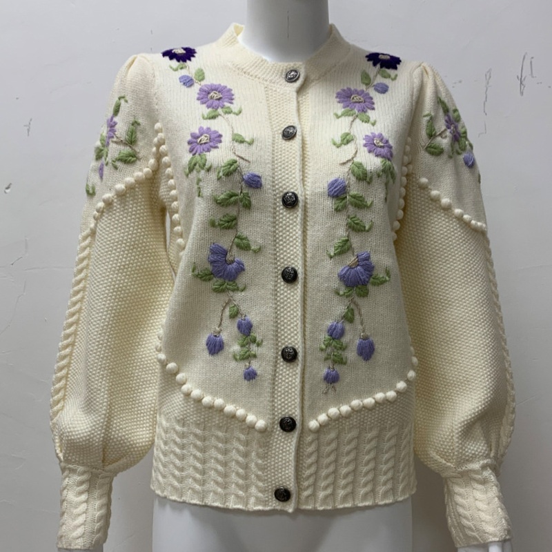 Sweater Factory Custom White Round Neck Single Breasted Long Sleeve Hand-Hooked Flower Sweater Loose Lazy Cardigan Women – Sweater and Long Sleeve Cardigan price