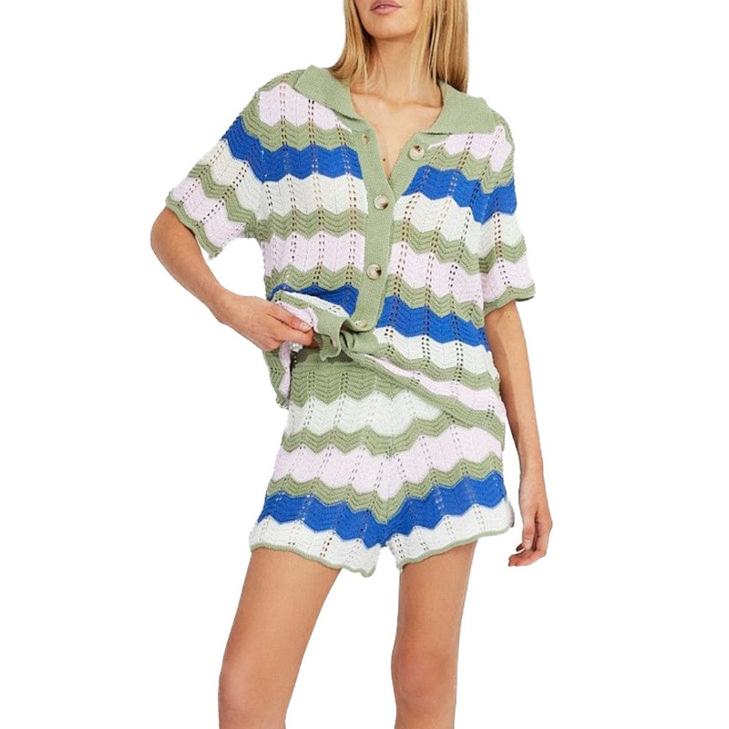 Trendy Womens Stripe Knit Crochet Cardigan Sweater and Shorts Set – Women Sweater and Crochet Knitting price