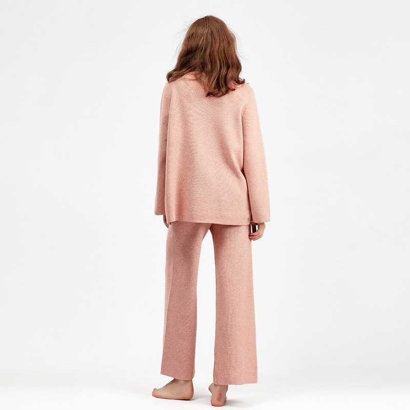 Warm Casual Wide-Leg Pants and Buttoned Stand Collar Slit Knitted Turtleneck Sweater – Daily Clothes and Basic Garments price