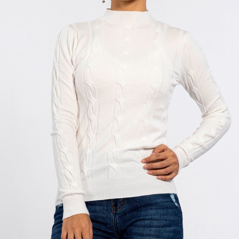 White Slim Twist Pattern Long Sleeve Knitted Pullover White Sweaters for Women – Women Shirt and Autumn Women Sweater price
