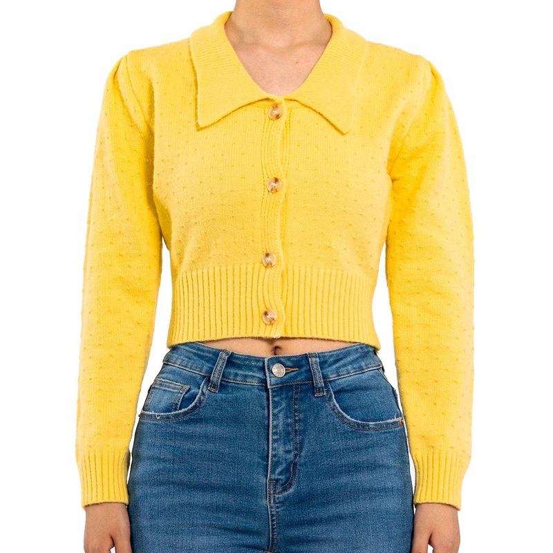 Women French Vintage Knit Top Polo Neck Long Sleeve Crop Cardigan – Knit Top and Women Sweater price
