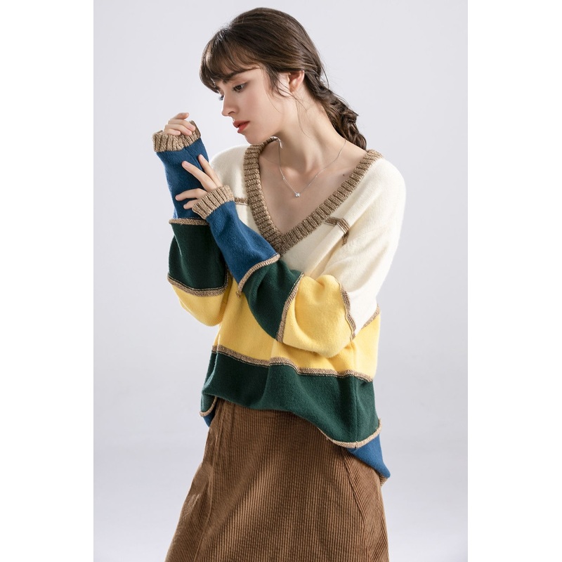 Women& Rsquor; S Long Sleeve Winter Striped Loose Pullover Sweater – Yarn Dye – Winter Dye and Striped Dye price