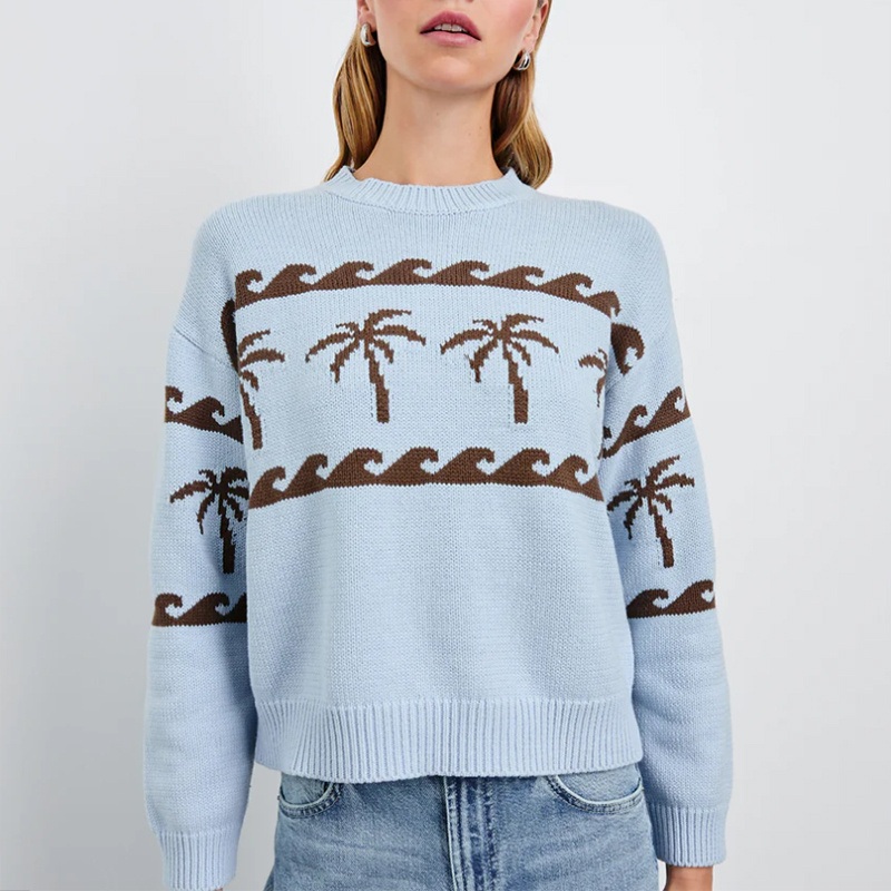 Womens 100% Cotton Knitwear Pullover Jumper Jacquard Pattern Short Sweater – Knitted Sweaters and Sweater Designs for Women price