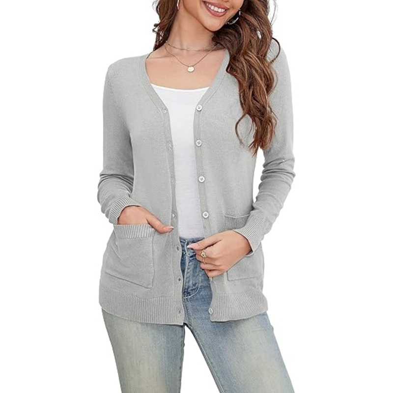 Womens Button Down Crew Neck Long Sleeve Soft Knit Cardigan Sweaters – Cardigan Sweater and Button Jackets Outerwear price