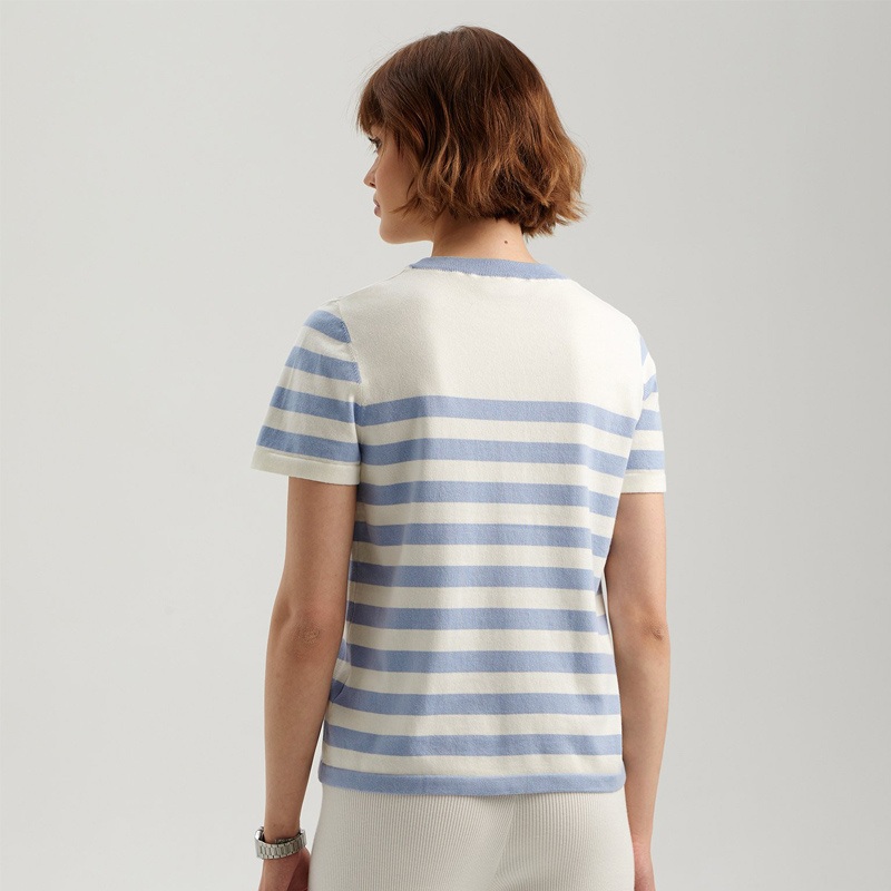 Womens Casual Striped Short-Sleeve Sweater Crew Neck Summer Knit Top  Trendy Style – Casual Sweater and Striped Sweater price