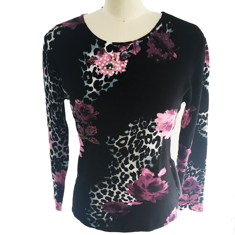 Womens Pullover Crewneck Beaded Digital Print Sweater – Sweater and Ladies Sweater price