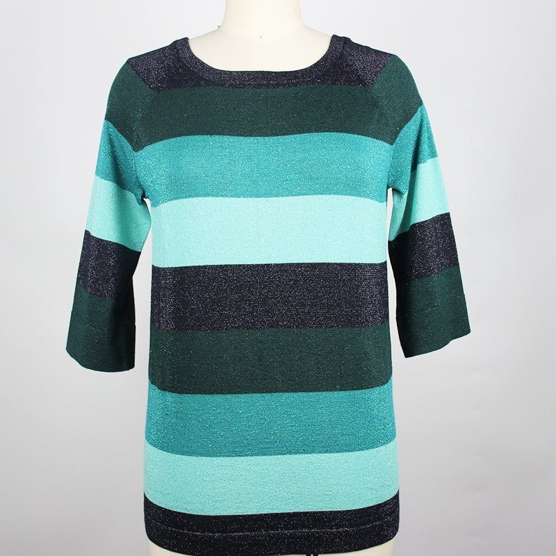 Womens Round Neck Blouse with Wide Metallic Stripe and Coloured Patchwork – Sweater and Ladies Sweater price