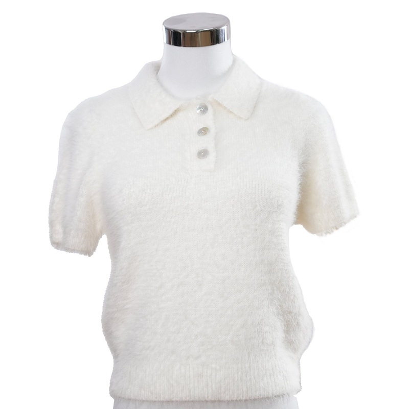 Y2K Plush White Short Sleeve Sweater Womens Nylon Acrylic Blend – Pullover Sweater and Womens Sweater price