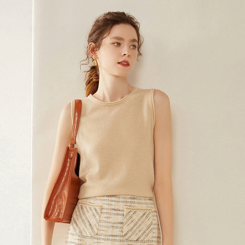 Autumn and Winter Cashmere Round Neck Sleeveless Halter Loose Casual Knitted Vest Sweater for Lady – Everyday Clothing and Womens Garments price