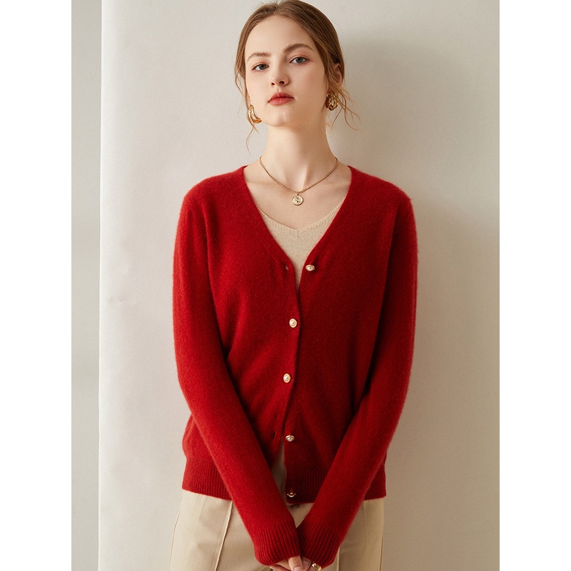 Autumn and Winter Fashion V-Neck Cashmere Pure Colour Pearl Button Knitted Sweater for Women – Everyday Clothing and Ladys Garments price