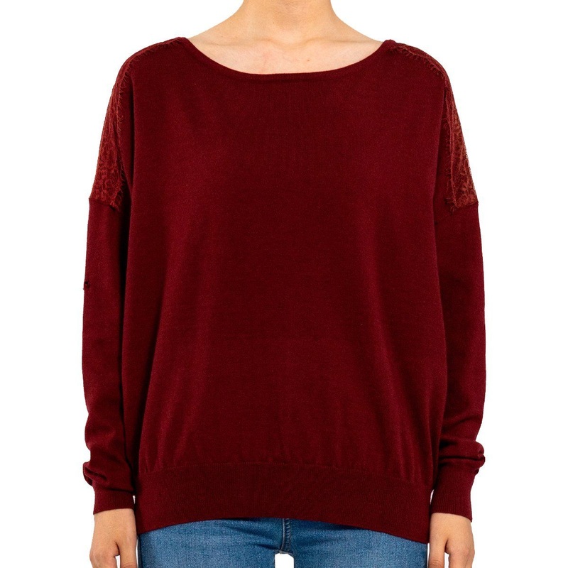 Burgundy Lace Cross Cut Loose Casual Knit Sweater for Women – Women Sweater and Knitwear price