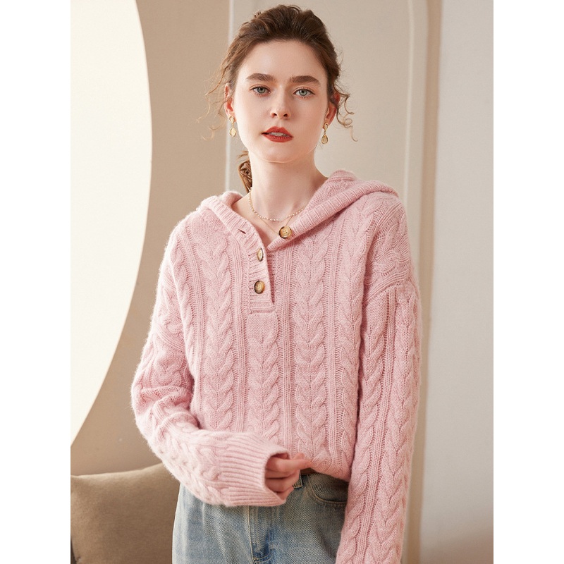 Cashmere Fashion Simple Loose Knit Hooded Sweater for Women – Everyday Clothing and Ladys Garments price