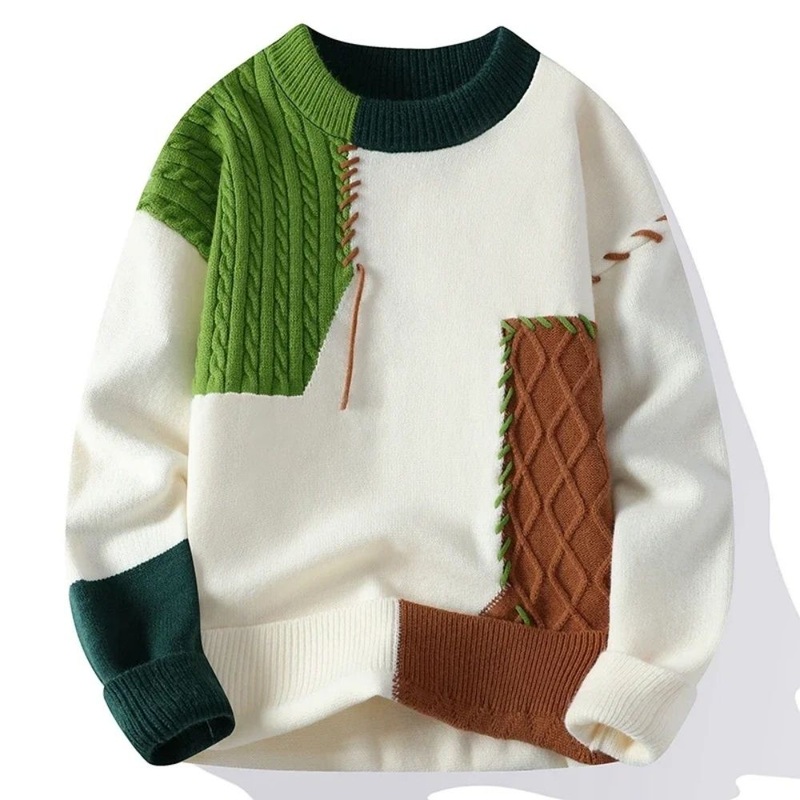 Comfortable Green Patchwork Pullover Sweater for Men&rsquor; S Fashion – Patchwork Men Sweater and Patchwork Knit Sweater price