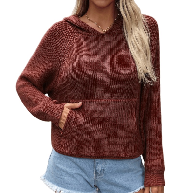 Cozy Burgundy Knit Hoodie with Unique Star Jacquard for Women – Knit Sweater Hoodie and Jacquard Knit Hoodie price