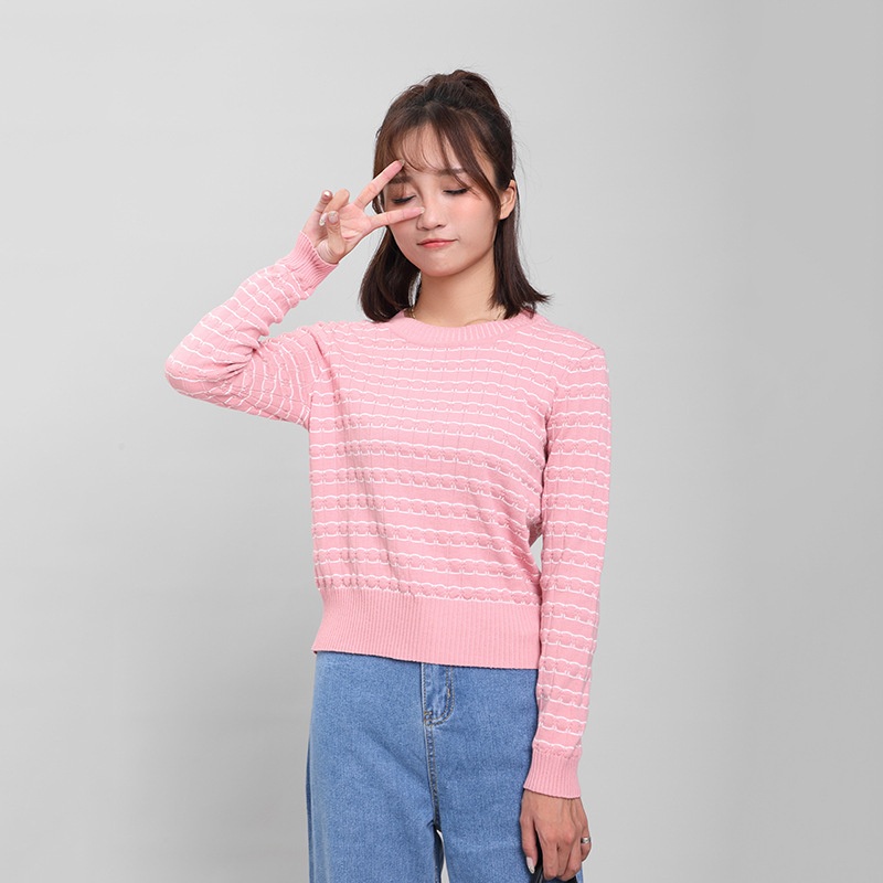 Custom Autumn Winter Elegant Womens Pullover Loose Solid Long Sleeve Korean Fashion Stripe Jumper Pullover for Ladies – Korean Fashion Stripe Jumper Pullover and Women Pullover price