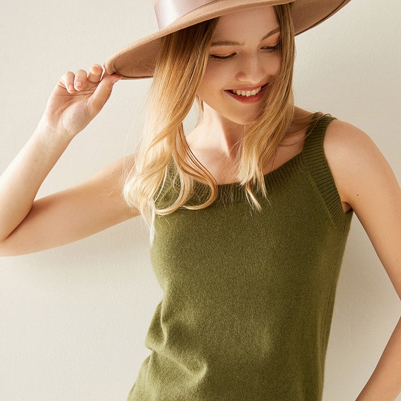 Custom Pure Cashmere Temperament Round Neck Knitted Pullover Women Vest – Sweater Vest and Ladies Knitting Vest price