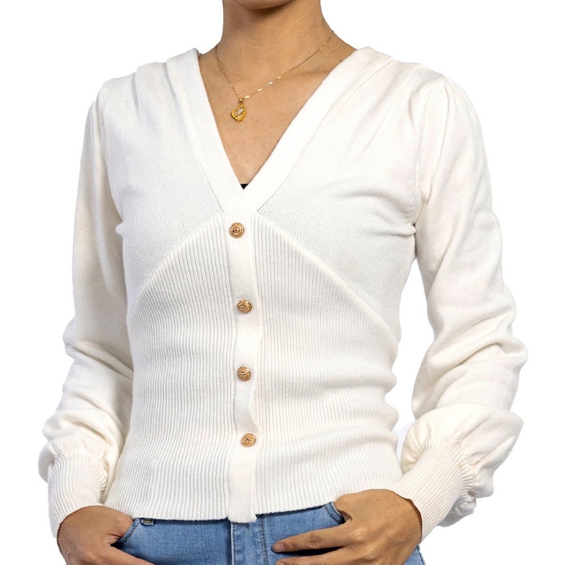 Custom V Neck Ribbed Hem Button Closure Female Top Long Sleeve Women Shirts – Fall Sweater and Women Top price