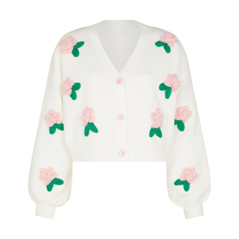 Elegant White Floral Embroidery Knit Cardigan Sweater for Women – Cardigan Women Sweater and Fashion Sweater price