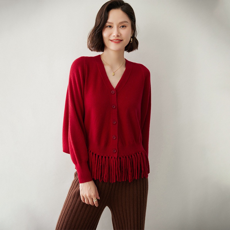 Factory Custom Women Knit Sweater Coat V-Neck Tassel Fringe Bat Sleeves Shawl Cardigan – V-Neck Tassel Fringe Bat Sleeves Shawl Cardigan and Women Cardigan Vest price