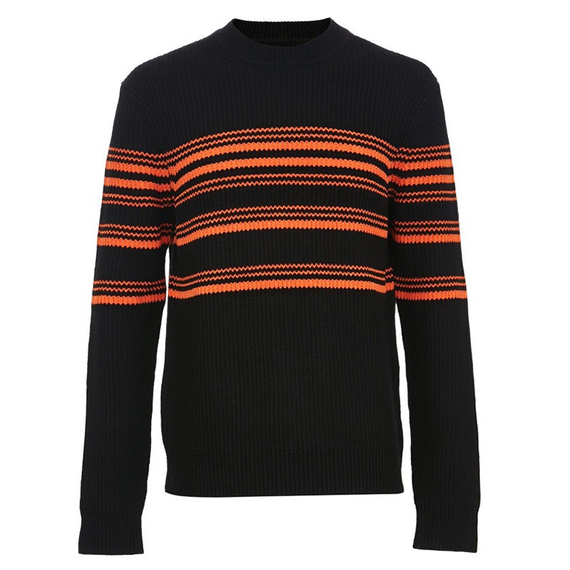 Mens Orange Thin Stripe Pattern Round Neck Long Sleeve Knitted Pullover – Sweater and Men Sweater price