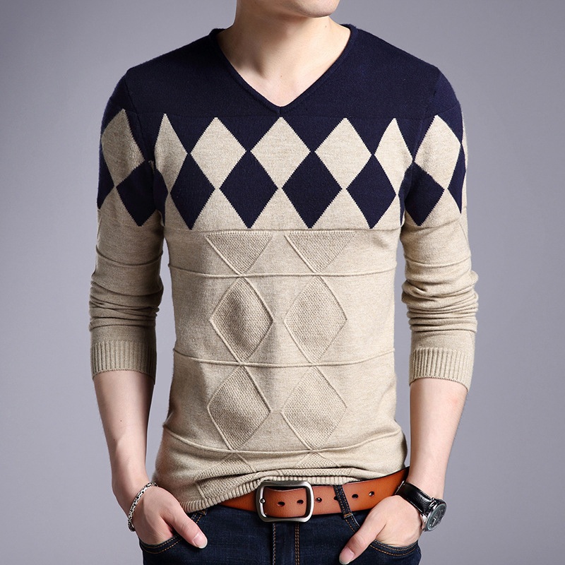 Spring Autumn Casual V-Neck Men Jacquard Knitted Pullover Sweater – Knitwear Custom and Custom Knitting Sweater price