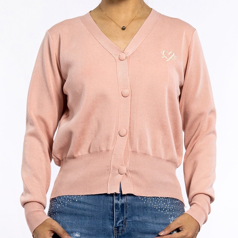 Spring Pink V-Neck Embroidered Long Sleeved Knitted Sweater Lightweight Cardigan for Women – Fall Cardigan and Cute Cardigan price