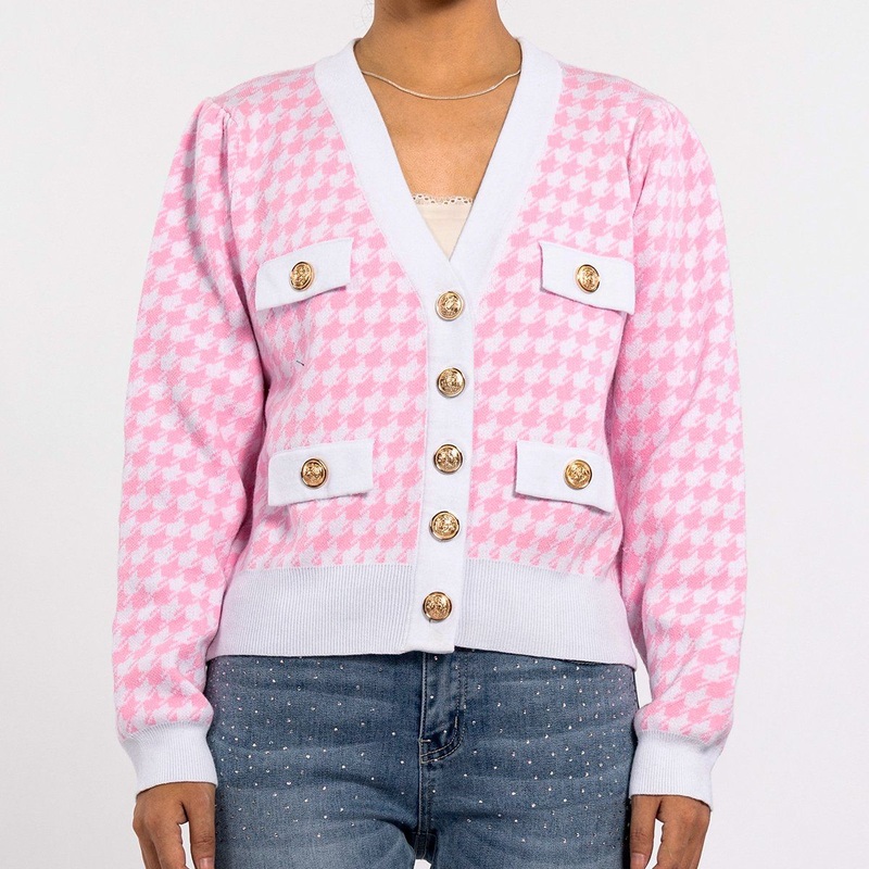 Vintage Jacquard Knit Top Slim V-Neck Long Sleeve Womens Sweaters Cardigan – Spring Cardigan and Knit Top price