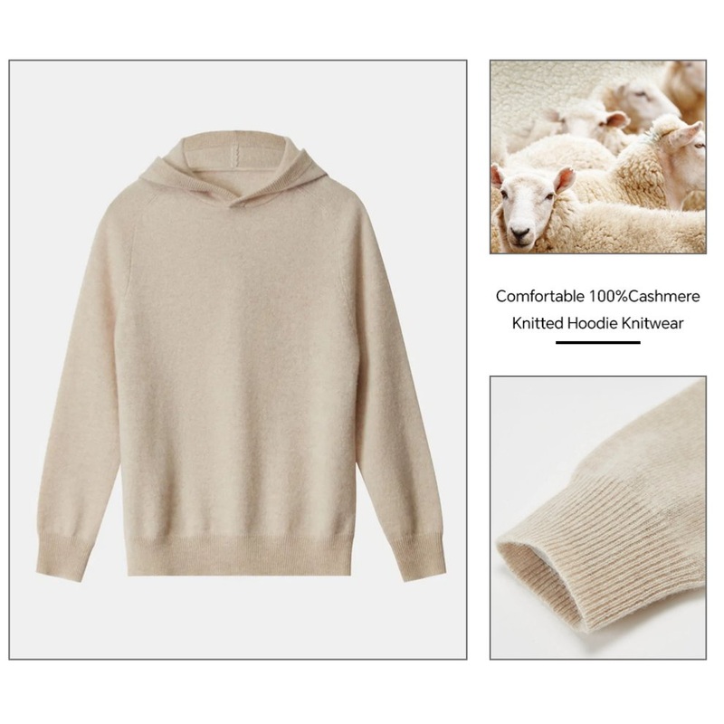Wholesale 100% Real Cashmere Hoodie High Quality Pullover Street Customized Design Fleece Hooded Sweatshirts No String – Hoodie and Knitted Hoodie price