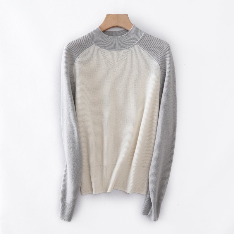 Wholesale Ladies Fashion Contrast Shoulder Sleeve Mock Neck Merino Wool Sweater – Sweater and Women Sweater price