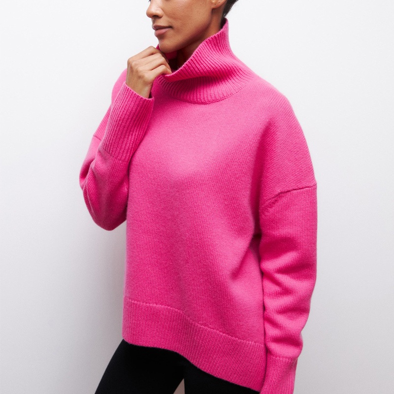 Wholesale & Retail Womens Cozy High Neck Ribbed Knit Pullover Sweater for Winter, Tylish Loose Fit Viscose Pullover Sweater with High Neck, No MOQ – Cozy High Neck Sweater and Loose Fit Pullover Sweater price