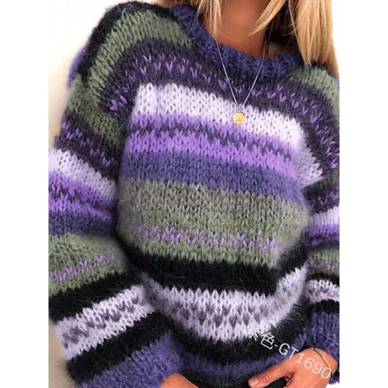 Women O-Neck Long Sleeve Oversized Rainbow Print Knit Pullover Sweater – Custom Sweaters and Womens Sweater price