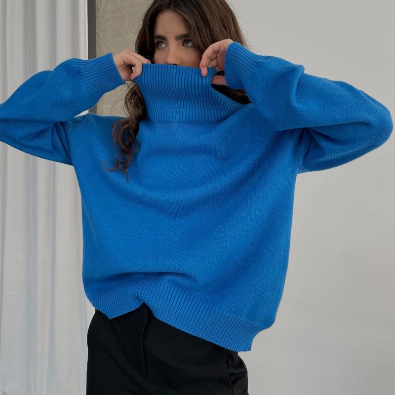 Women S Loose Fit Knitwear  Viscose High Collar Sweater Available in 8 Colors, No MOQ Limited – Loose Fit Collar High-Neck Sweater and Viscose High Collar price