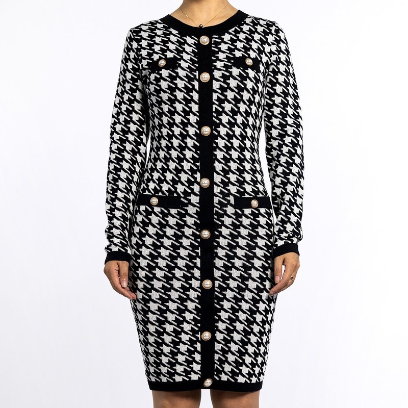 Womens Jacquard Thousand Bird Grid Waist-Length Sweater Skirt Black Wrap Dress – Knit Dress and Wedding Dresses price