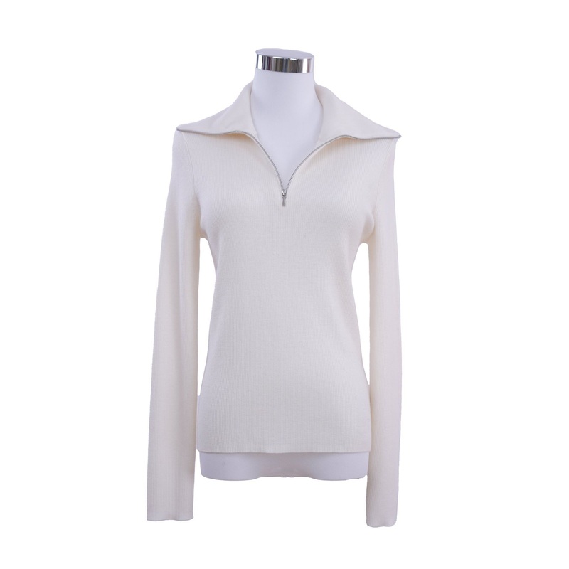 Womens Zip Polo Neck Sweater – Lightweight Pure Wool White Winter Knit – Pullover Sweater and Womens Sweater price
