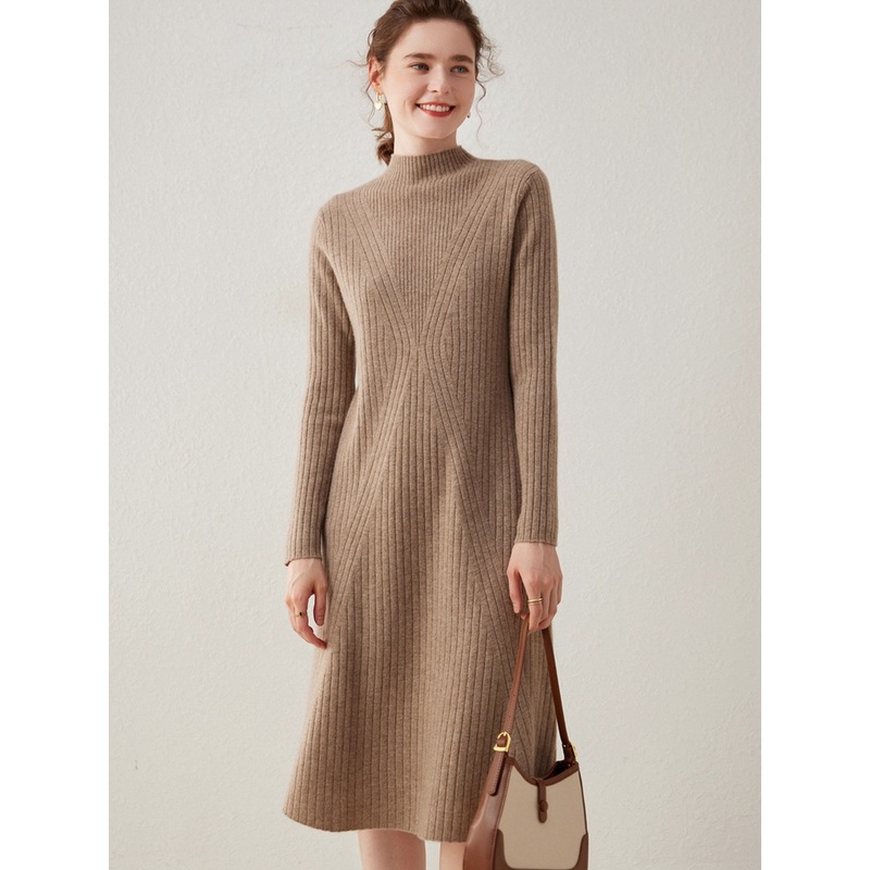 Autumn and Winter Cashmere Half-High Neck Knitting Warm Long Dress Slim Sweater for Lady – Everyday Clothing and Womens Garments price