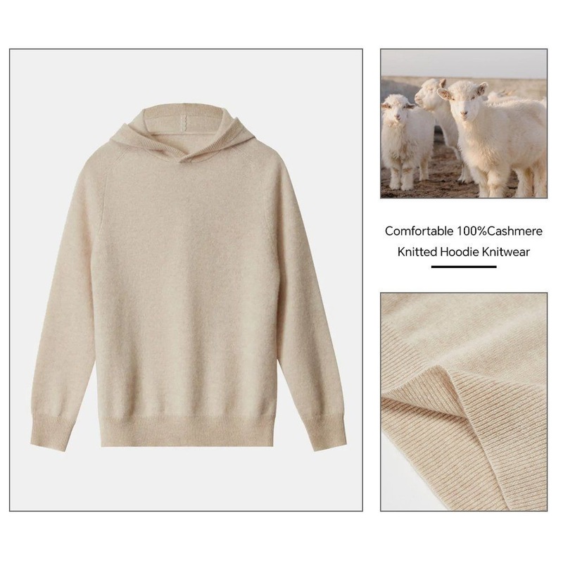 Autumn and Winter New Mens Cashmere Hoodie Loose Hoodie Solid Color Sweater Casual Business Knitted Wool Sweater Wholesale – Hoodie and Knitted Hoodie price