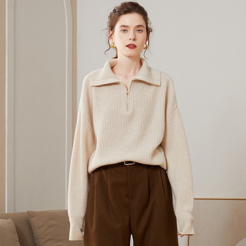 Autumn and Winter New Solid Colour Lapel Pullover Loose Casual Thickened Knitted Sweater for Lady – Everyday Clothing and Womens Garments price