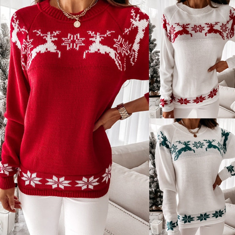 Christmas Autumn Winter Casual Oversized Knit Women Pullover Sweater – Womens Sweater and Jacquard Knit Sweater price